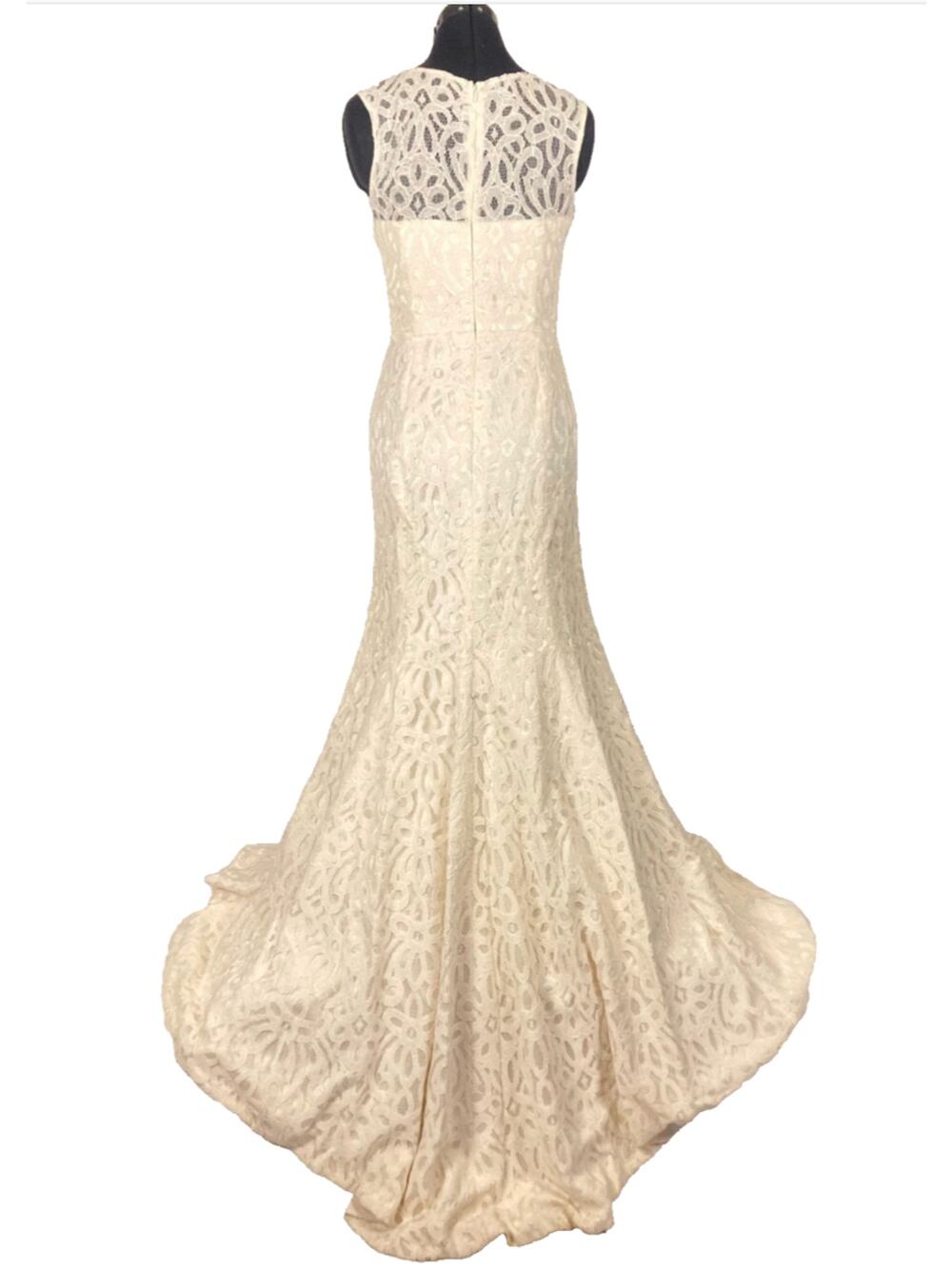 2 S After six Bride Ivory lace sleeveless split train high neck mermaid fitted